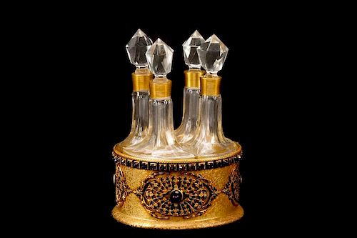 Empire Art Gold Jeweled Perfume Caddy w/Bottles