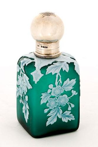 Webb Green Cameo Glass Sterling Lidded Perfume
