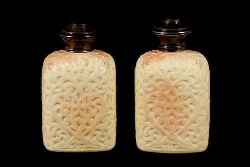Pair, English Peachblow Dresser Bottles circa 1895