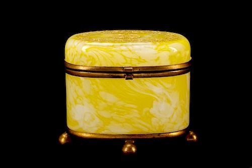 Yellow Spatter Glass Casket Box, Moser (attr)