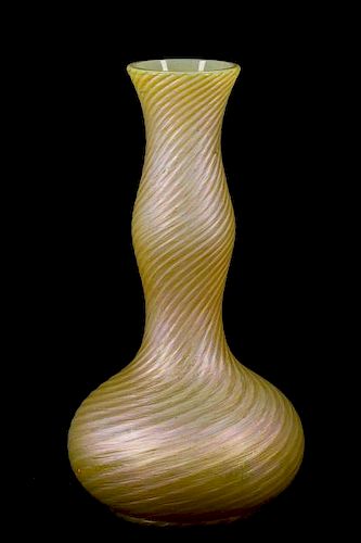 Kralik Twisted Ribbed Gold Iridescent Glass Vase