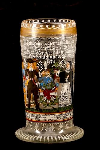 German Enameled Family Tree Humpen Dated 1673