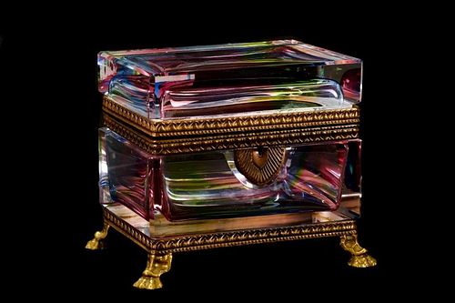 Scarce Rainbow Glass Footed Casket Box, Moser