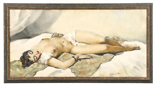 Cesar Vilot, "Reclining Female Nude", Oil