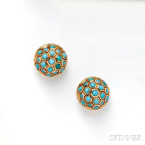 18kt Gold and Turquoise Earclips