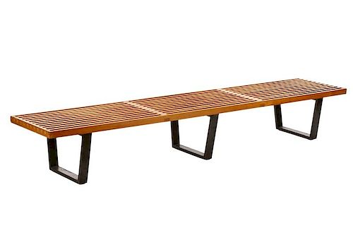 George Nelson Style Long Maple Platform Bench