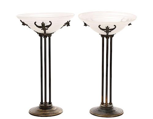Pair, Oscar Bach Style Torchiere Table Lamps