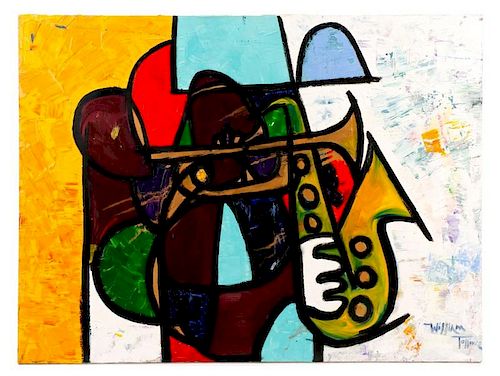 William Tolliver, "Jazz Band", Oil on Canvas