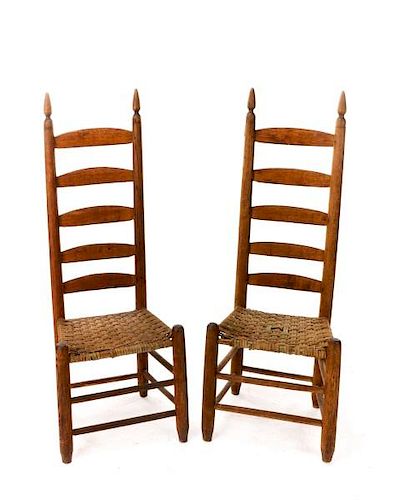 Pair of American Ladderback Caned Side Chairs