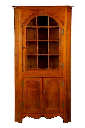 American Walnut & Glass Door Corner Cabinet