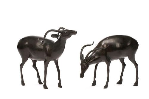 Pair, Hammary Patinated Metal Antelope Sculptures