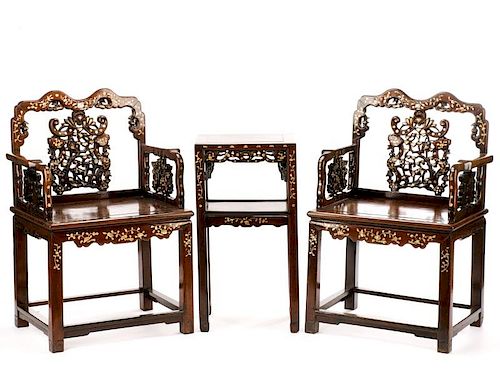 Chinese Carved Hardwood Parlor Set with MOP Inlay