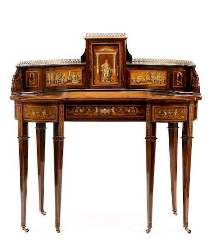 *Carlton House Rosewood Marquetry Inlay Desk
