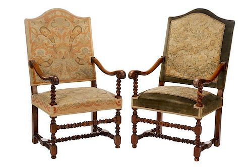Two Louis XIII Style Barley Twist Chairs