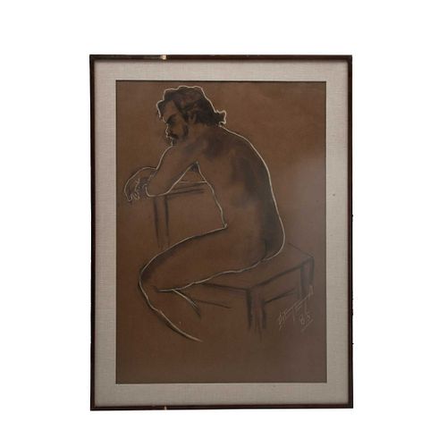 IGNACIO BETETA (Hermosillo, 1898 - Ciudad de México, 1988). Desnudo masculino . Pastel y grafito.  Firmado y fechado 85.  Enmarcado.