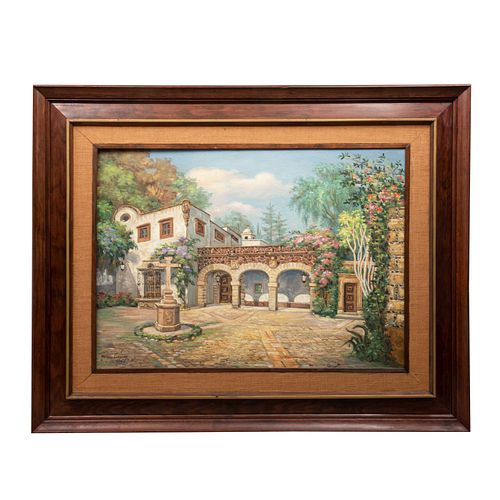FIRMADO MARIANO VERGARA Vista de San Ángel Óleo sobre tela Enmarcado Detalles de conservación  50 x 70 cm