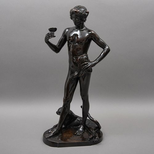 Después de JEAN-PAUL ANTONIN CARLÈS (Francia, 1851 -1919). Dionisio con pantera. Fundición en bronce.  Firmado y fechado París, 1903.