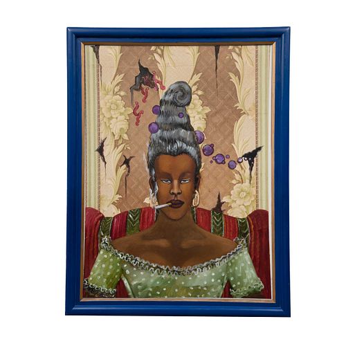 ANÓNIMO. Mujer haitiana . Óleo sobre tela. Enmarcado. Detalles de conservación. 76 x 57 cm