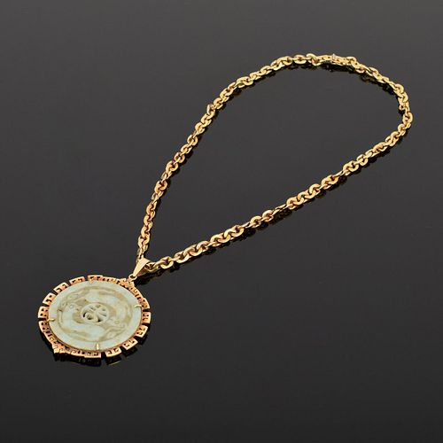 14K Gold & Carved Jade Medallion Estate Necklace