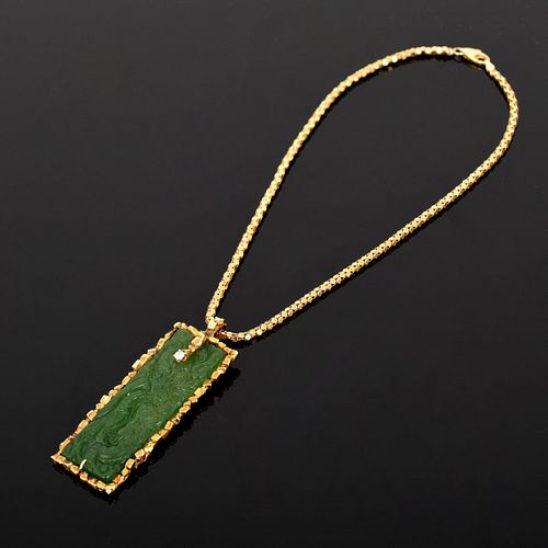 Leo Frank & Sons, Inc. 14k Gold, Diamond & Jade Necklace