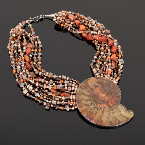 Large Fossil & Pearl Choker Necklace