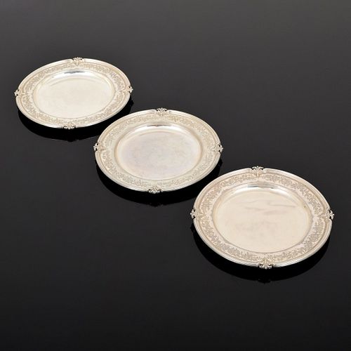 Set of 3 Mappin & Webb "Charles II" Sterling Silver Bread Plates