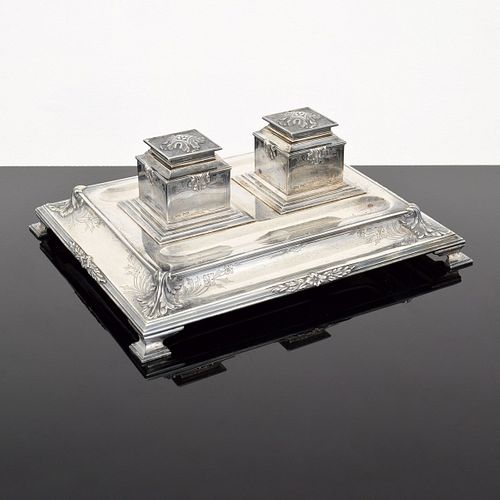Mappin & Webb "Charles II" Sterling Silver Inkwell / Inkwell Stand