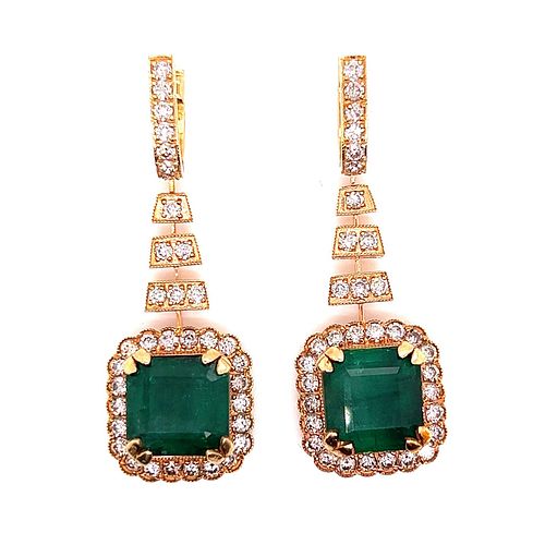 18k Emerald Diamond Drop Earrings