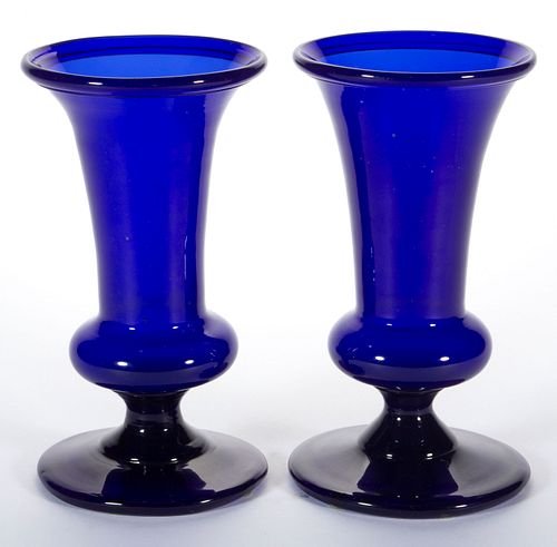 FREE-BLOWN GLASS PAIR OF TRUMPET VASES
