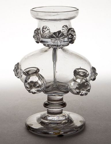 FREE-BLOWN AND APPLIED DECORATED GLASS INKWELL