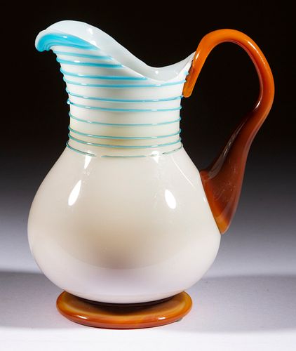 FREE-BLOWN AND APPLIED THREADED GLASS PITCHER