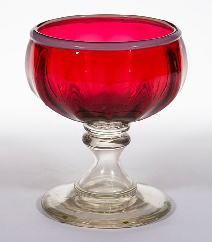 FREE-BLOWN PATTERN-MOLDED GLASS FOOTED BOWL