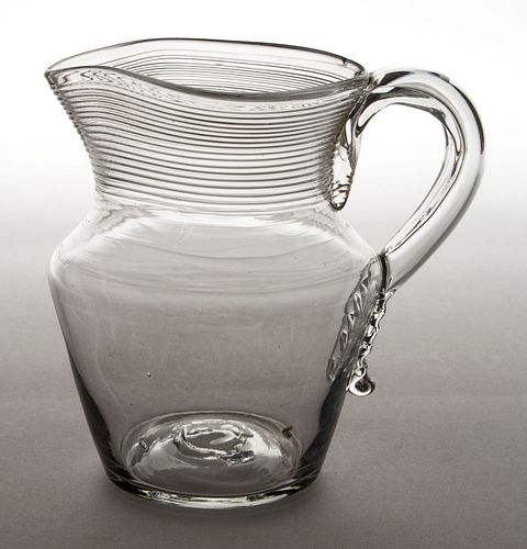 FREE-BLOWN AND THREADED GLASS PITCHER