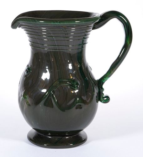 FREE-BLOWN AGATE LILY-PAD WATER PITCHER