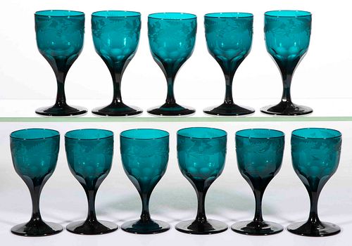 FREE-BLOWN, CUT, AND ENGRAVED GLASS 11-PIECE WINE SET