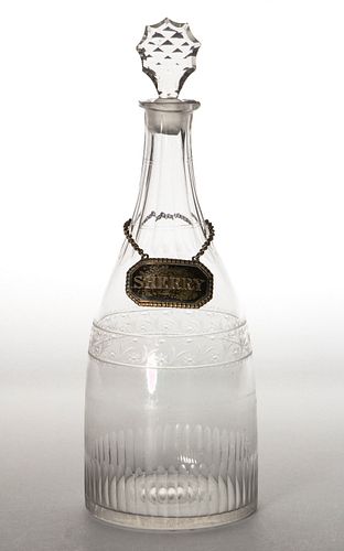 FREE-BLOWN AND ENGRAVED GLASS DECANTER