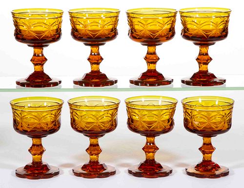 VICTORIAN AMBER CUT GLASS CHAMPAGNES, LOT OF EIGHT