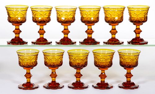 VICTORIAN AMBER CUT GLASS LARGE WINES, LOT OF 11