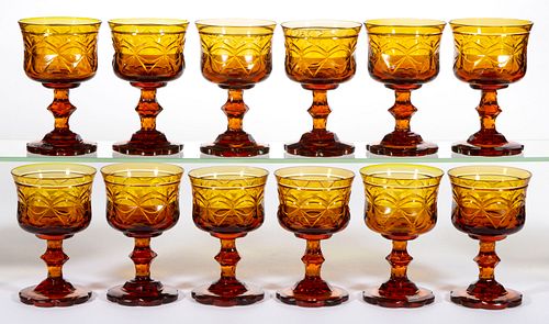 VICTORIAN AMBER CUT GLASS GOBLETS, LOT OF 12
