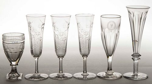 ASSORTED CUT AND ENGRAVED GLASS WINES, LOT OF SIX