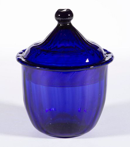 PATTERN-MOLDED GLASS COVERED SUGAR BOWL