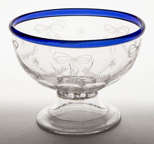 PATTERN-MOLDED AND ENGRAVED GLASS FOOTED OPEN SUGAR BOWL
