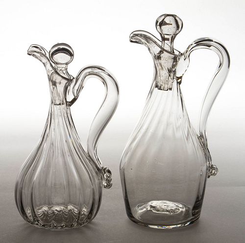 PATTERN-MOLDED GLASS CRUETS, LOT OF TWO