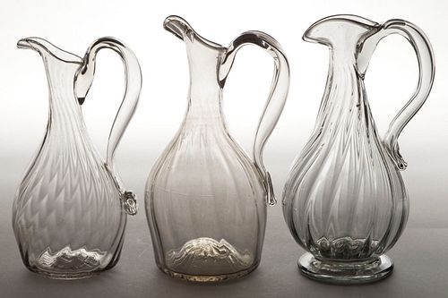 PATTERN-MOLDED GLASS CRUETS, LOT OF THREE