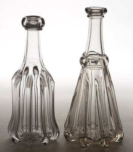 PILLAR-MOLDED GLASS QUART DECANTERS, LOT OF TWO