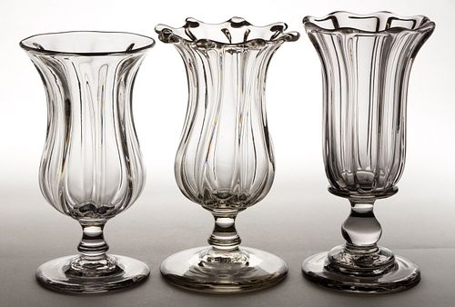 PILLAR-MOLDED GLASS CELERY VASES, LOT OF THREE