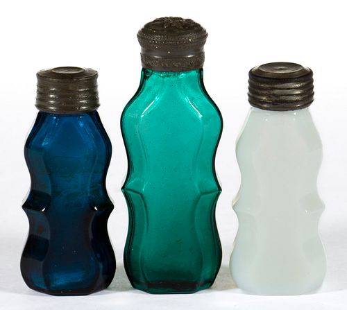 BLOWN-MOLDED COMMERCIAL PUNGENT / SCENT BOTTLES, LOT OF THREE