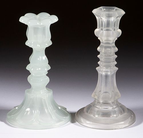 ASSORTED PRESSED GLASS CANDLESTICKS, LOT OF TWO,