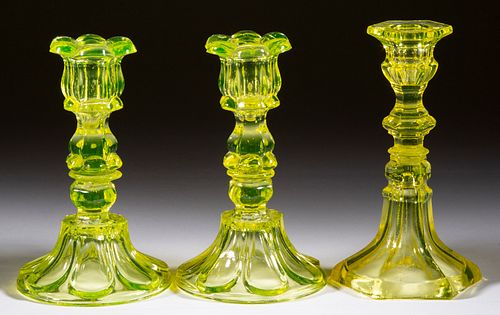 ASSORTED PRESSED GLASS CANDLESTICKS, LOT OF THREE