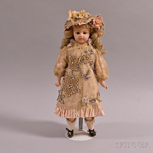 Painted Composition Doll with Embroidered Lace Dress
